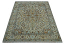 8x10 Hand Knotted Traditional Design Beige And Blue Wool Rug by The Rug Decor