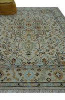 8x10 Hand Knotted Traditional Design Beige And Blue Wool Rug by The Rug Decor