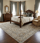 8x10 Hand Knotted Traditional Design Beige And Blue Wool Rug by The Rug Decor