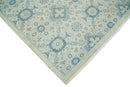 Vintage 8x10 Hand Knotted Traditional Ivory and Blue Oxidized Textured Low Pile Wool Rug | TRD1650810