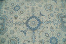 Vintage 8x10 Hand Knotted Traditional Ivory and Blue Oxidized Textured Low Pile Wool Rug | TRD1650810