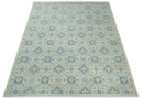 Vintage 8x10 Hand Knotted Traditional Ivory and Blue Oxidized Textured Low Pile Wool Rug | TRD1650810