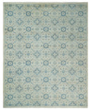 Ivory and Blue Vintage Hand Knotted Traditional Wool Rug 8x10 - Oxidized Low Pile