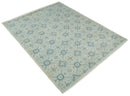 Vintage 8x10 Hand Knotted Traditional Ivory and Blue Oxidized Textured Low Pile Wool Rug | TRD1650810