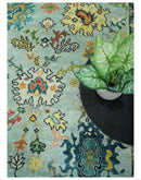 Hand Knotted Oushak Wool Area Rug - Aqua, Ivory, Gold and Rust Multi Size by The Rug Decor