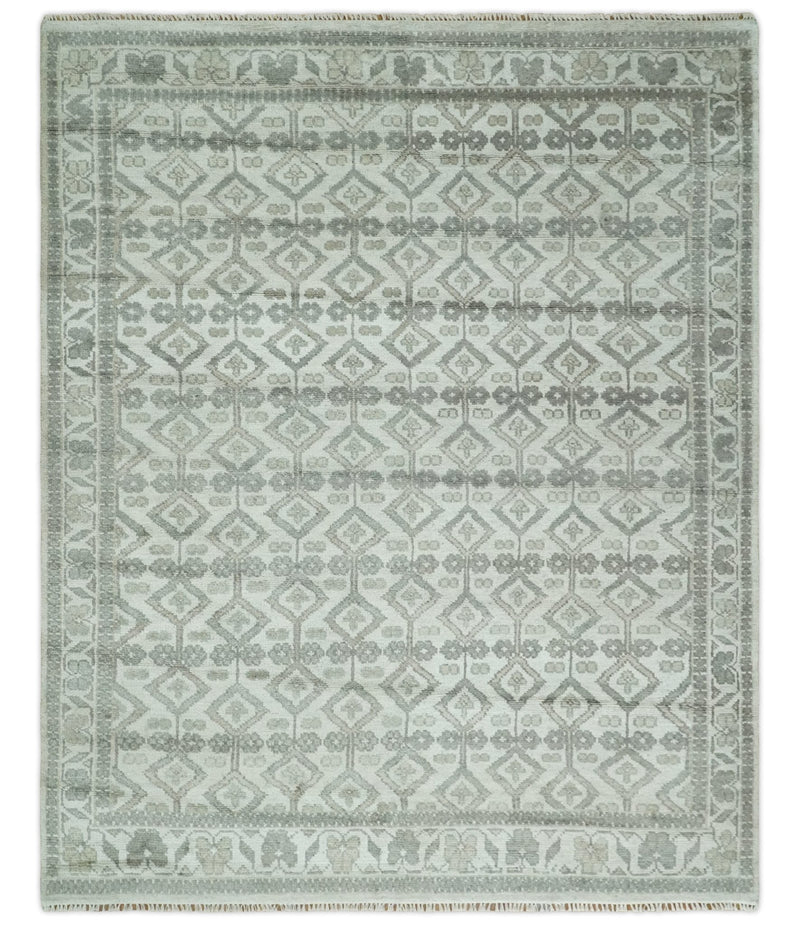 8x10 Hand Knotted Turkish Ivory and Silver Traditional Antique Persian Area Rug | TRDCP1120810S