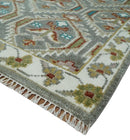 8x10 Hand Knotted Turkish Style Silver, Ivory and Rust Traditional Pile Area Rug, Repeat Design