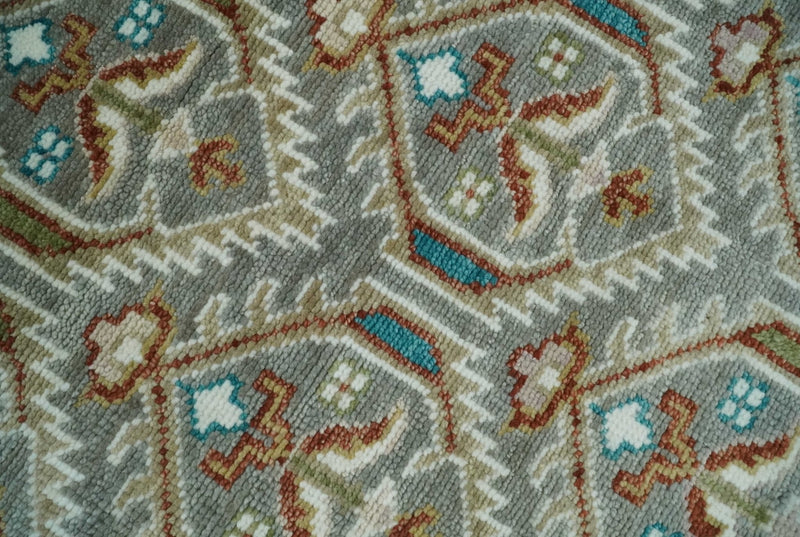 8x10 Hand Knotted Turkish Style Silver, Ivory and Rust Traditional Pile Area Rug, Repeat Design