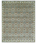 8x10 Hand Knotted Turkish Style Silver, Ivory and Rust Traditional Pile Area Rug, Repeat Design