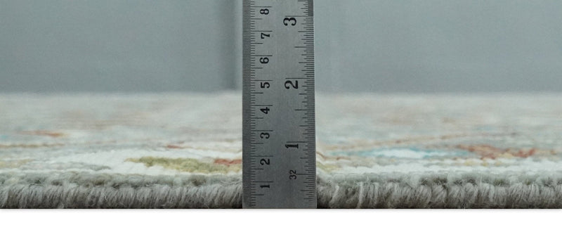 8x10 Hand Knotted Turkish Style Silver, Ivory and Rust Traditional Pile Area Rug, Repeat Design