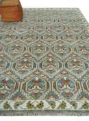 8x10 Hand Knotted Turkish Style Silver, Ivory and Rust Traditional Pile Area Rug, Repeat Design