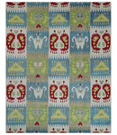 8x10 Hand Knotted White, Blue and Rust Modern Tribal Style Contemporary Recycled Silk Area Rug | OP45