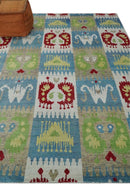 8x10 Hand Knotted White, Blue and Rust Modern Tribal Style Contemporary Recycled Silk Area Rug | OP45