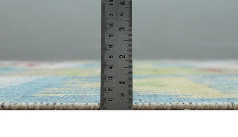 8x10 Hand Knotted White, Blue and Rust Modern Tribal Style Contemporary Recycled Silk Area Rug | OP45