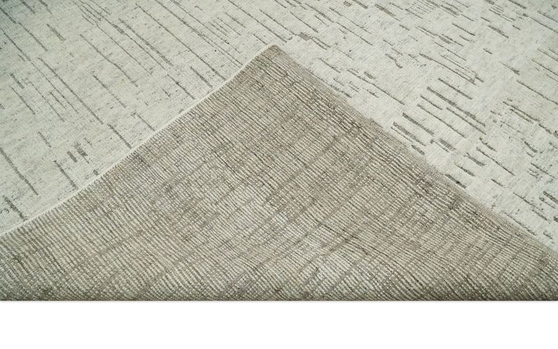 8x10 Hand Knotted Woolen Modern Contemporary Beige and Gray Tribal Area Rug | TRDCP637810