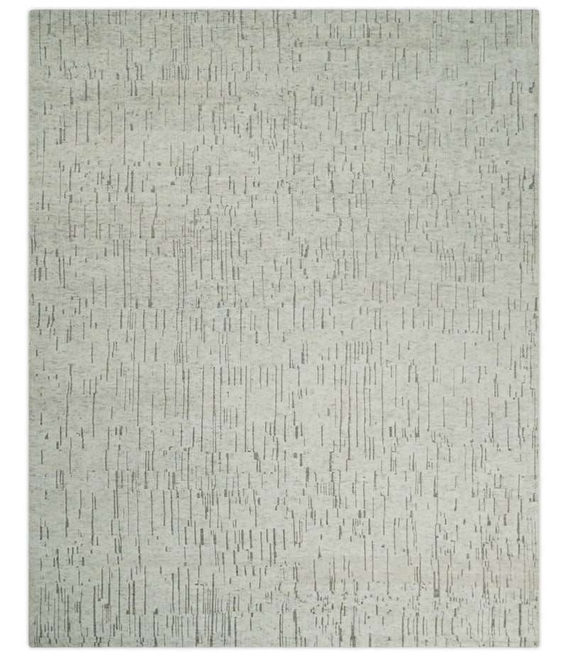 8x10 Hand Knotted Woolen Modern Contemporary Beige and Gray Tribal Area Rug | TRDCP637810