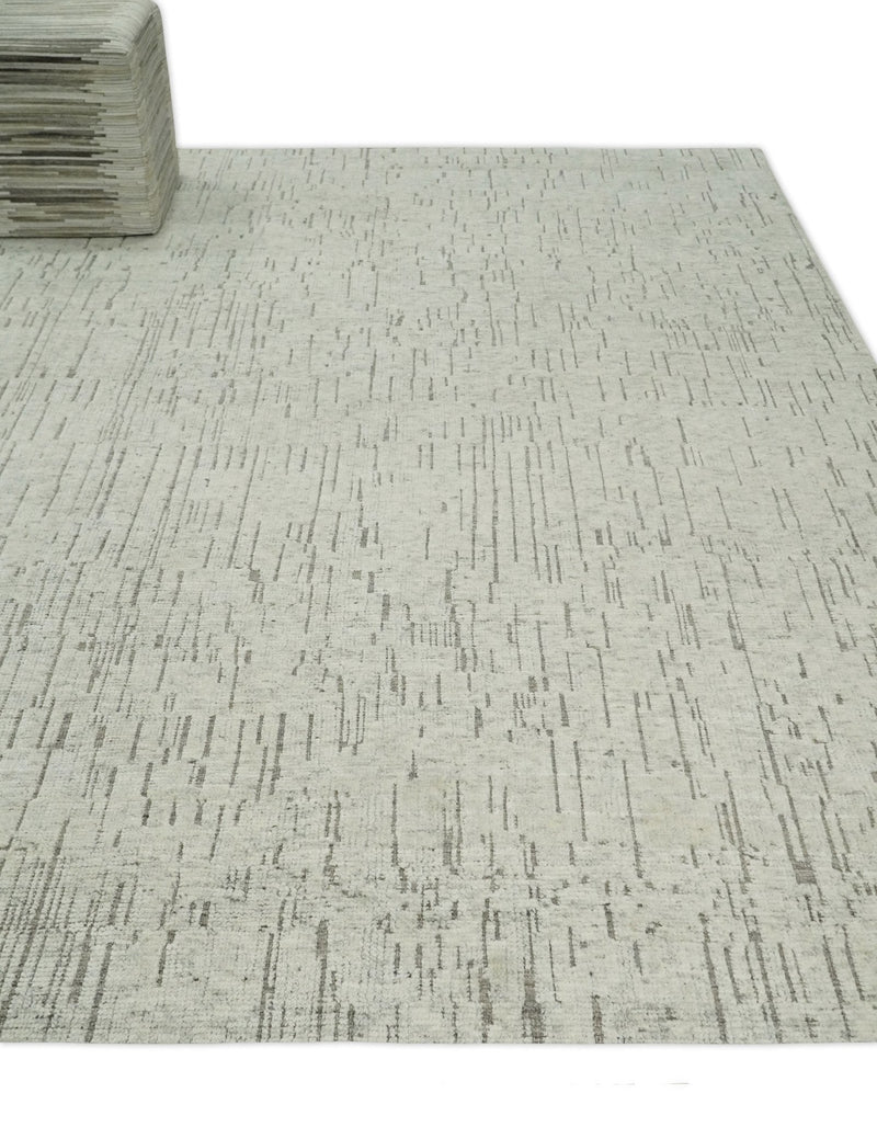 8x10 Hand Knotted Woolen Modern Contemporary Beige and Gray Tribal Area Rug | TRDCP637810