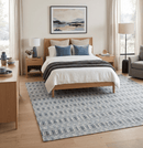 Beige Blue Charcoal Checkered Scandinavian Wool Area Rug 8x10 - Flatwoven