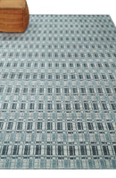 8x10 Hand Made Checkered Beige, Blue and Charcoal Scandinavian Blended Wool Flatwoven Area Rug | KE30
