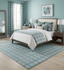 Blended Wool Flatwoven Area Rug 8x10 Ivory and Blue Checkered Scandinavian Style