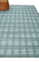 8x10 Hand Made Checkered Ivory and Blue Scandinavian Blended Wool Flatwoven Area Rug | KE21