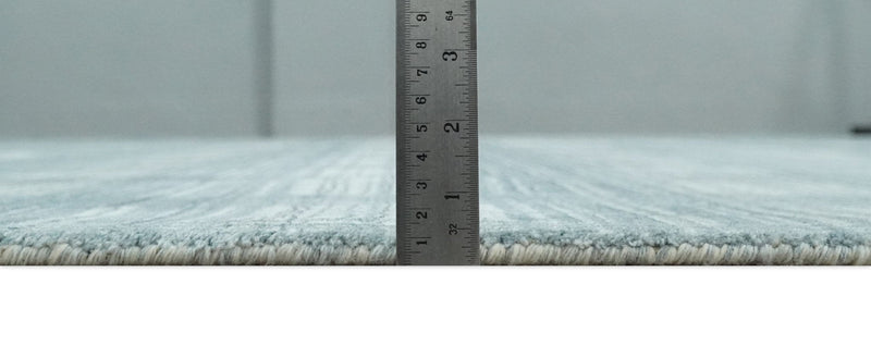 8x10 Hand Made Checkered Ivory and Blue Scandinavian Blended Wool Flatwoven Area Rug | KE21