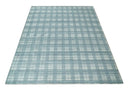8x10 Hand Made Checkered Ivory and Blue Scandinavian Blended Wool Flatwoven Area Rug | KE21