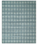 8x10 Hand Made Checkered Ivory and Blue Scandinavian Blended Wool Flatwoven Area Rug | KE21