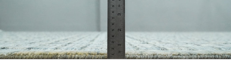 8x10 Hand Made Checkered Blue, Ivory and Brown Scandinavian Blended Wool Flatwoven Area Rug | KE40