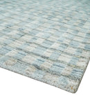8x10 Hand Made Checkered Blue, Ivory and Brown Scandinavian Blended Wool Flatwoven Area Rug | KE40