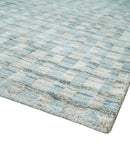 Wool Area Rug 8x10 - Scandinavian Checkered Blue Ivory Brown