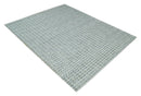 Wool Area Rug 8x10 - Scandinavian Checkered Blue Ivory Brown