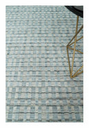 8x10 Hand Made Checkered Blue, Ivory and Brown Scandinavian Blended Wool Flatwoven Area Rug | KE40