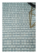 Hand Woven Checkered Wool Blend Area Rug 8x10 Ivory Teal Gray