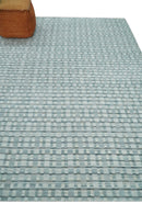8x10 Hand Made Checkered Ivory, Teal and Gray Scandinavian Blended Wool Flatwoven Area Rug | KE18