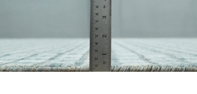 8x10 Hand Made Checkered Ivory, Teal and Gray Scandinavian Blended Wool Flatwoven Area Rug | KE18