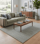 Camel and Silver Modern Scandinavian Striped Wool Area Rug 8x10 - Hand Made Flatwoven