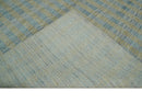 8x10 Hand Made Modern Stripes Camel and Silver Scandinavian Blended Wool Flatwoven Area Rug | KE20
