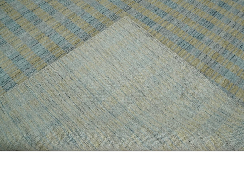 8x10 Hand Made Modern Stripes Camel and Silver Scandinavian Blended Wool Flatwoven Area Rug | KE20