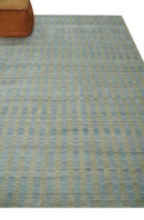 Camel and Silver Modern Scandinavian Striped Wool Area Rug 8x10 - Hand Made Flatwoven