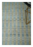 Camel and Silver Modern Scandinavian Striped Wool Area Rug 8x10 - Hand Made Flatwoven