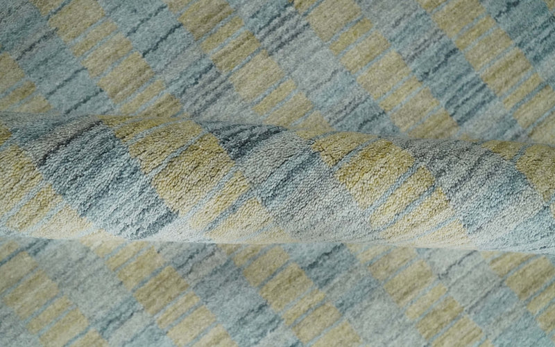 8x10 Hand Made Modern Stripes Camel and Silver Scandinavian Blended Wool Flatwoven Area Rug | KE20