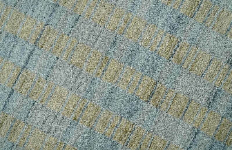 8x10 Hand Made Modern Stripes Camel and Silver Scandinavian Blended Wool Flatwoven Area Rug | KE20