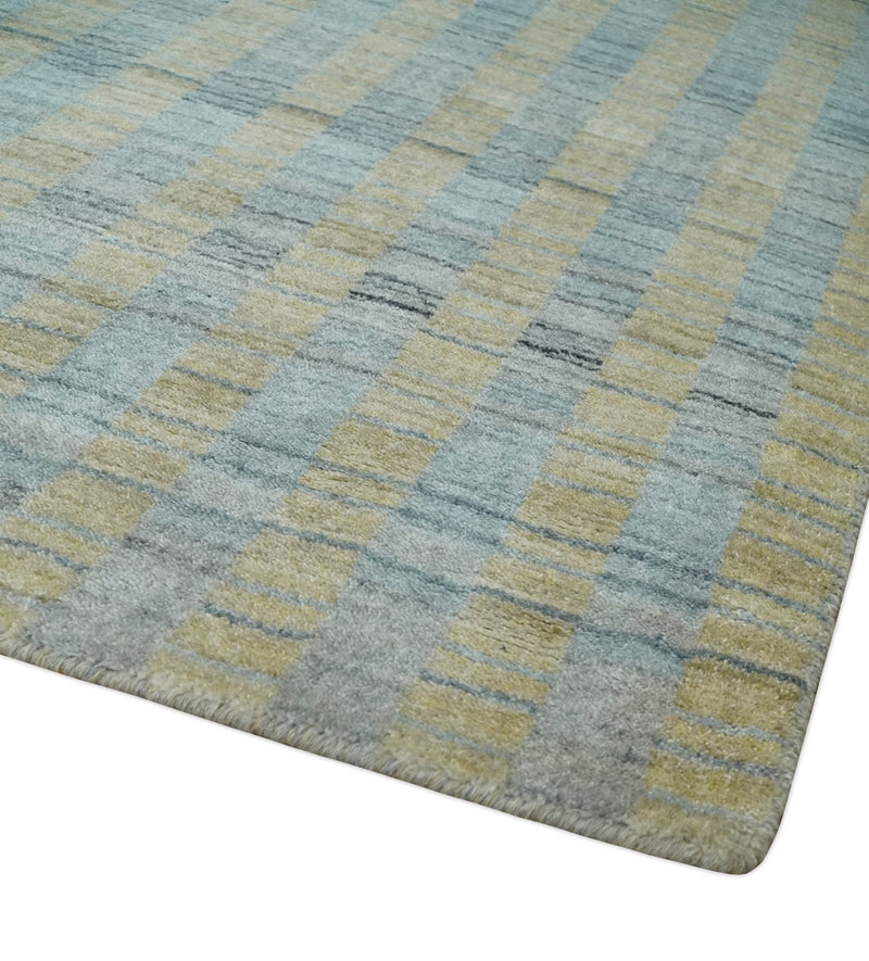 8x10 Hand Made Modern Stripes Camel and Silver Scandinavian Blended Wool Flatwoven Area Rug | KE20