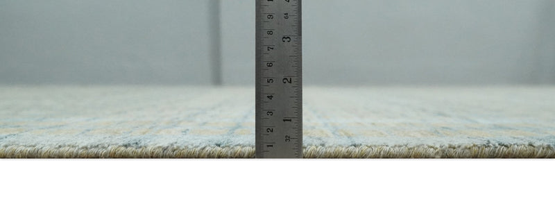 8x10 Hand Made Modern Stripes Camel and Silver Scandinavian Blended Wool Flatwoven Area Rug | KE20