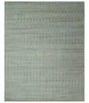8x10 Hand Made Modern Stripes Camel and Silver Scandinavian Blended Wool Flatwoven Area Rug | KE20