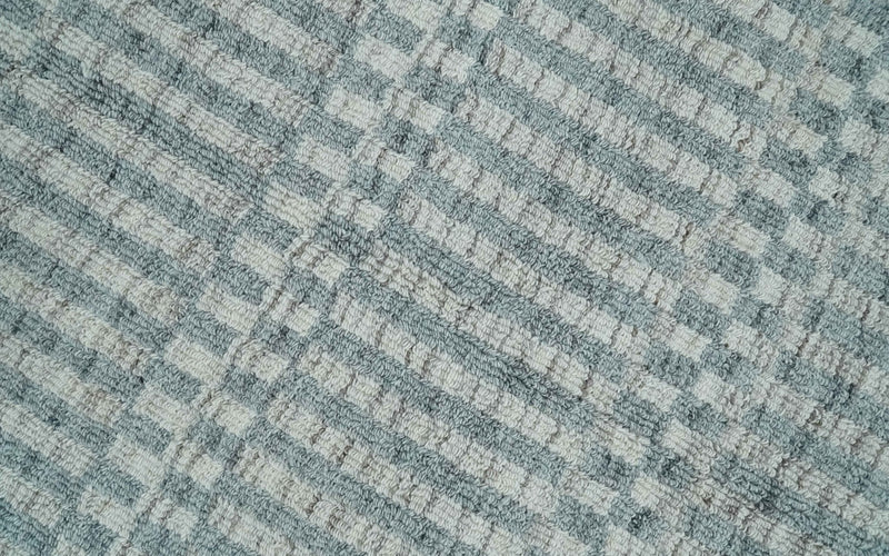 8x10 Hand Made Modern Trellis Ivory and Silver Scandinavian Blended Wool Flatwoven Area Rug | KE28