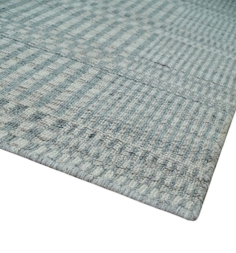 8x10 Hand Made Modern Trellis Ivory and Silver Scandinavian Blended Wool Flatwoven Area Rug | KE28