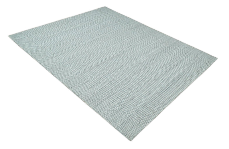 8x10 Hand Made Modern Trellis Ivory and Silver Scandinavian Blended Wool Flatwoven Area Rug | KE28
