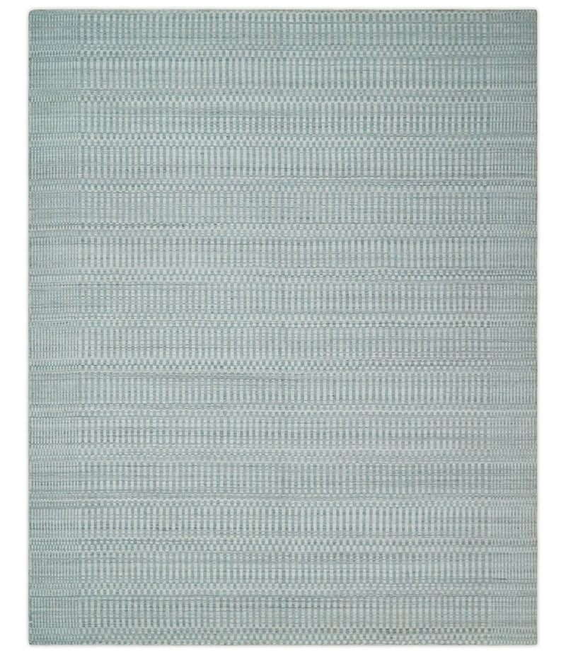 8x10 Hand Made Modern Trellis Ivory and Silver Scandinavian Blended Wool Flatwoven Area Rug | KE28